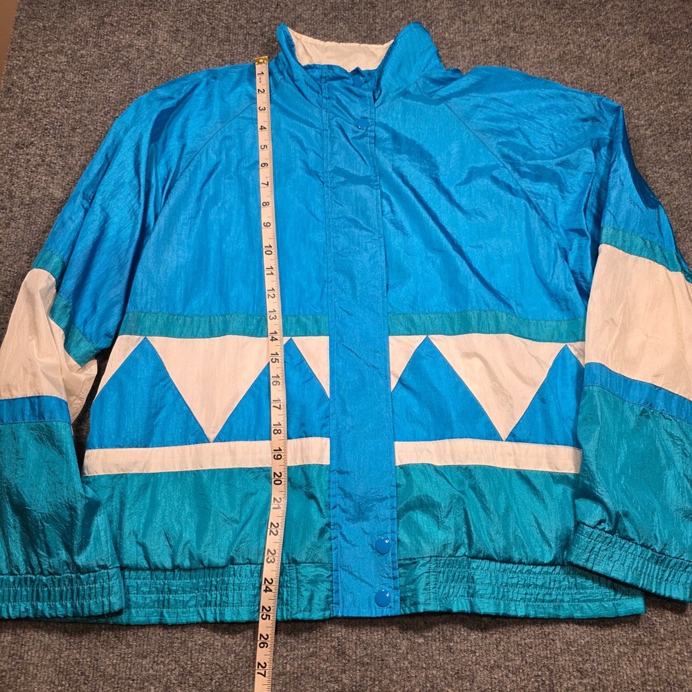 Vintage 80s Colorblock Windbreaker Jacket Teal Green Geometric Retro Grandmacore - Picture 7 of 10
